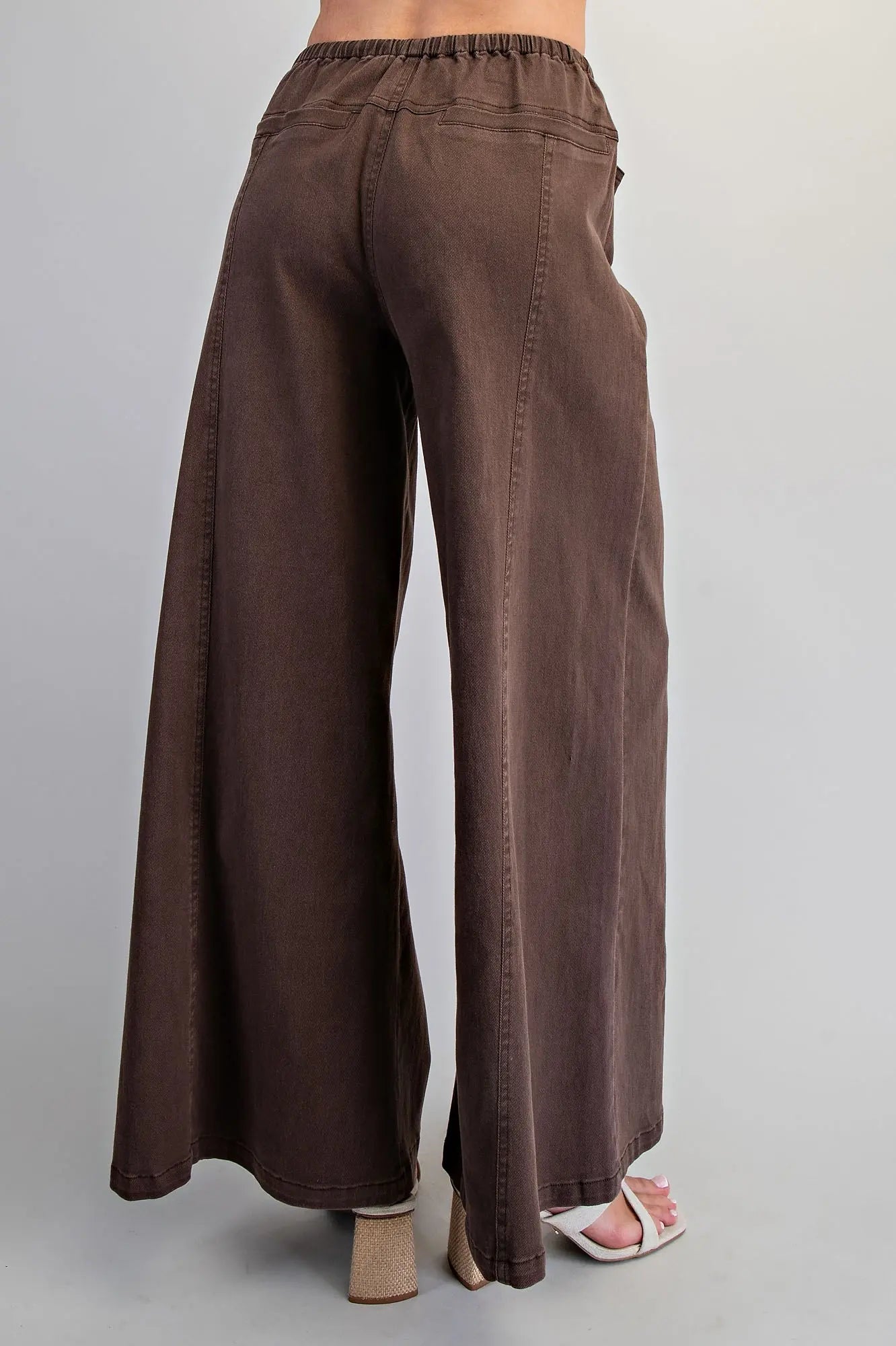 Brown Mineral Washed Waist Tie Wide Leg Pants