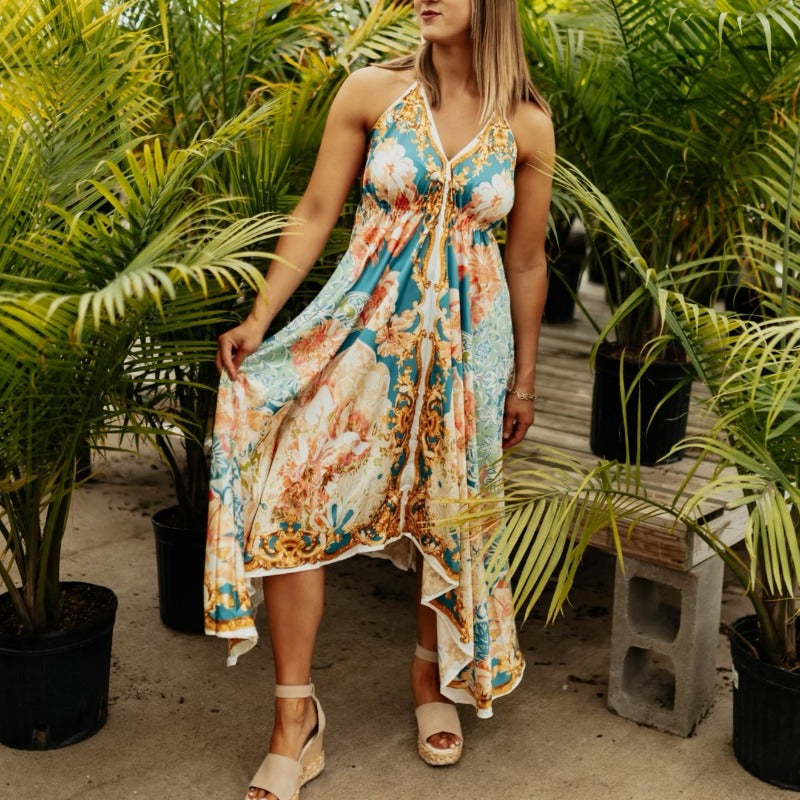Floral Halter Low Back Dress