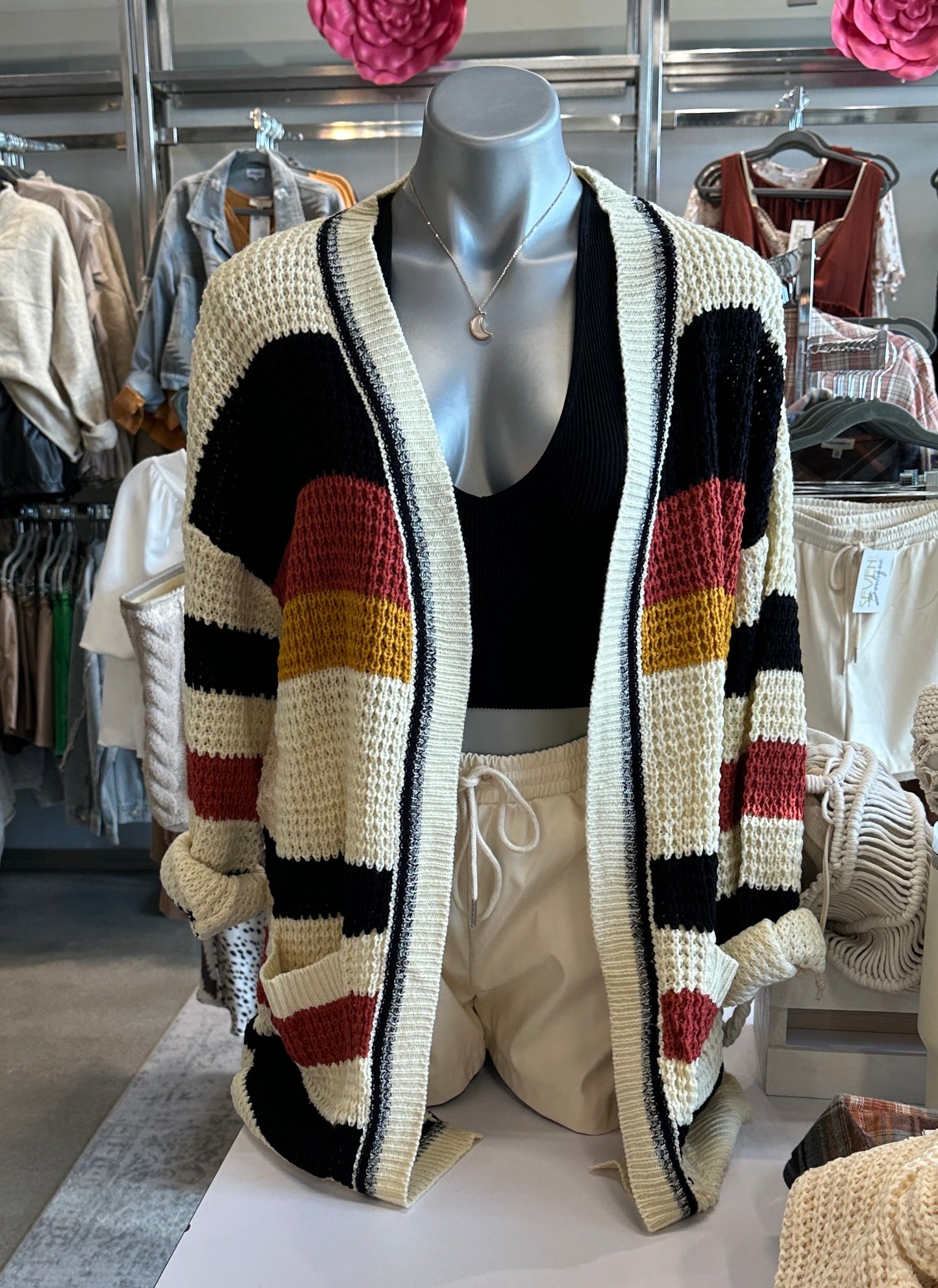 Striped Open Front Cardigan