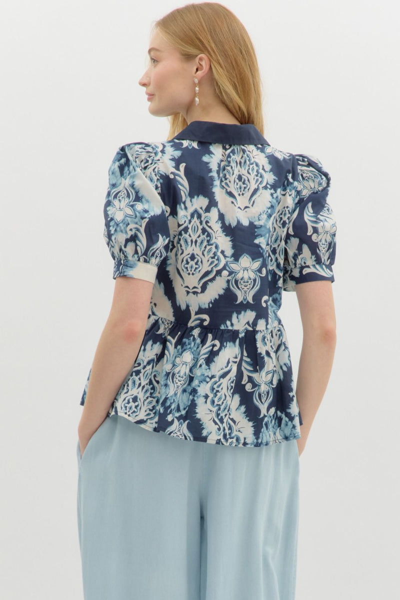 Boho Print Puff Sleeve Top