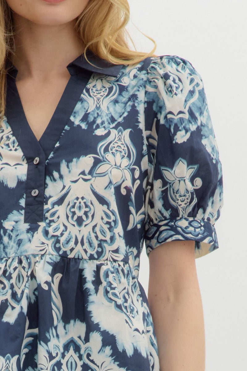 Boho Print Puff Sleeve Top