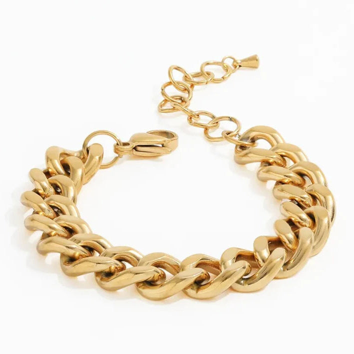 Gold chain bracelet on a white background