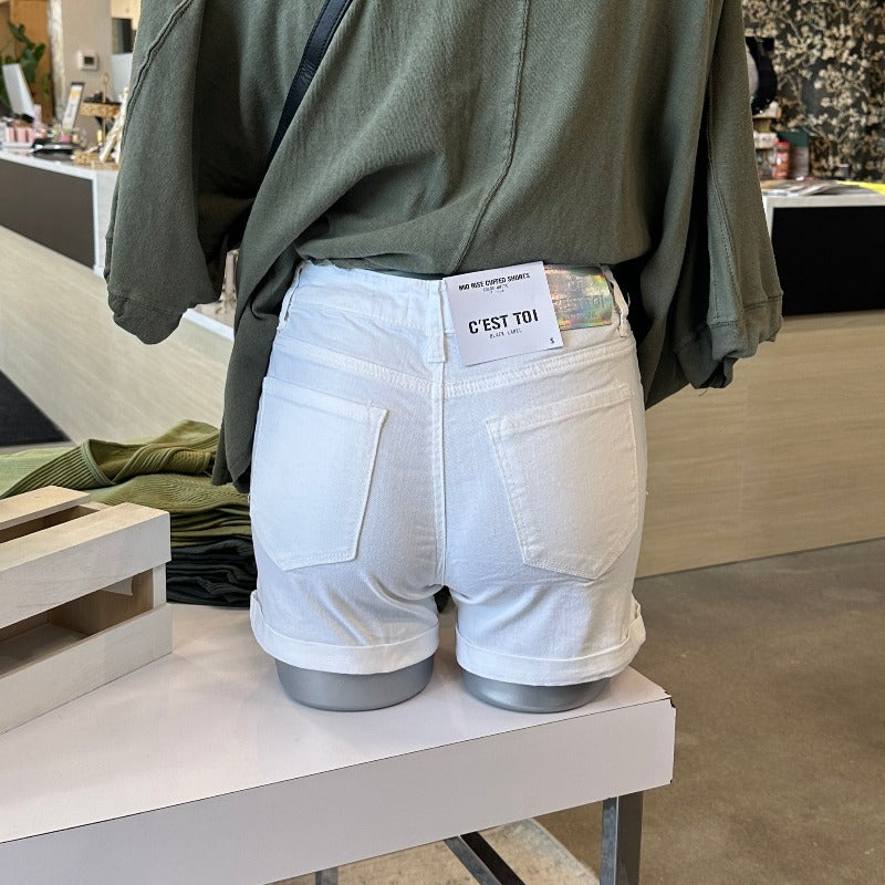 Mid-Rise White Cuffed Denim Shorts