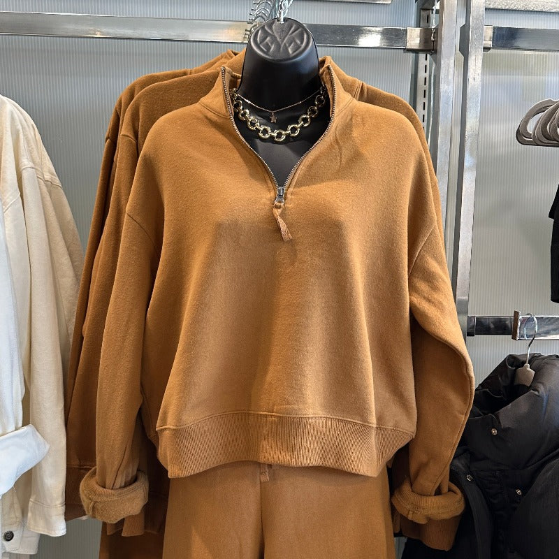 Pale Brown Quarter Zip Sweatshirt
