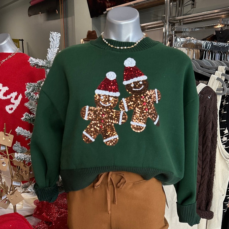 Sequin Gingerbread Crewneck