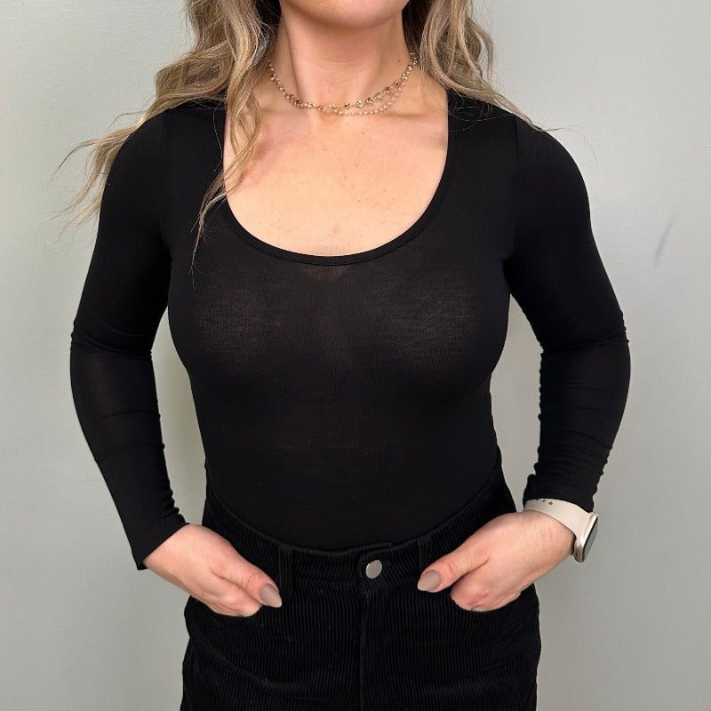 Long-Sleeve Scoop Neck Bodysuit