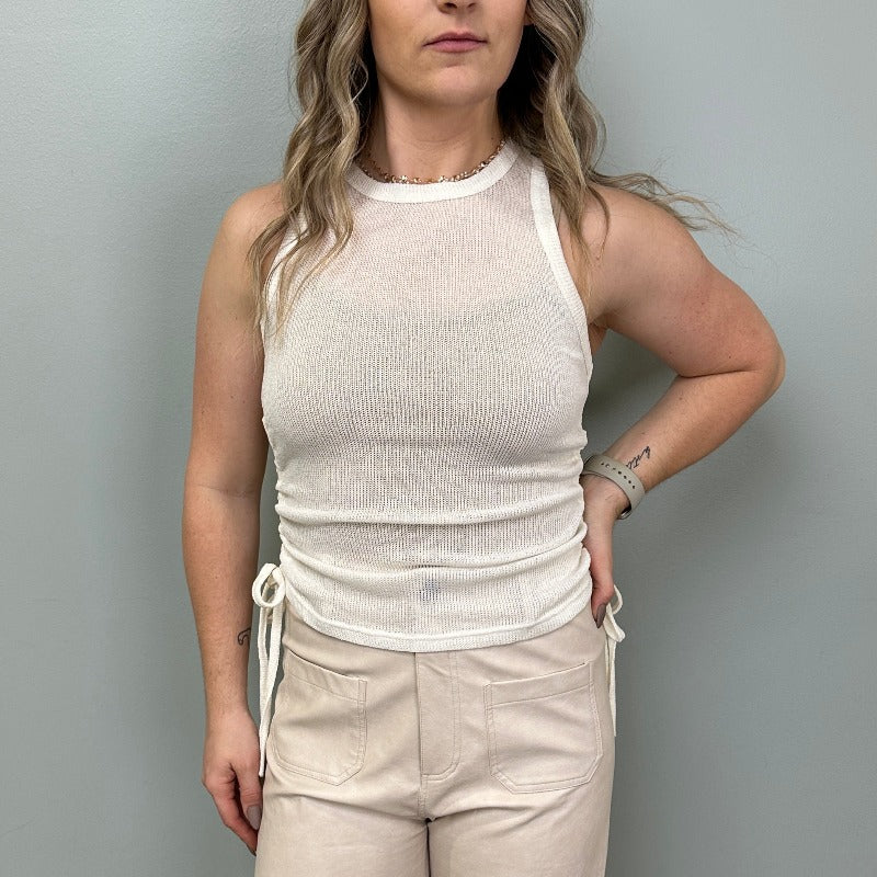Sleeveless Drawstring Knit Top
