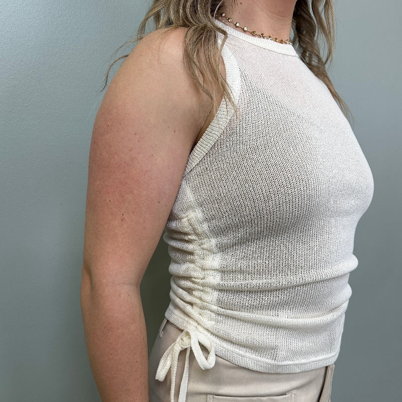 Sleeveless Drawstring Knit Top