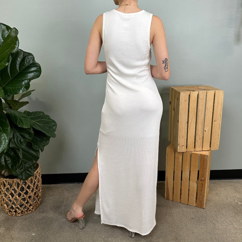 Off-White Sleeveless Side Slit Maxi Dress