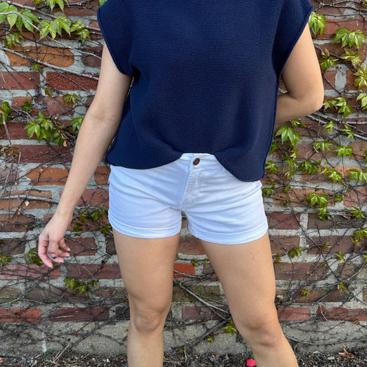 Mid-Rise White Cuffed Denim Shorts