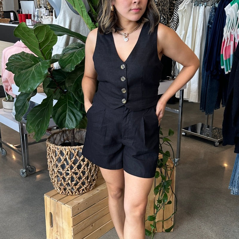 Black Linen Shorts