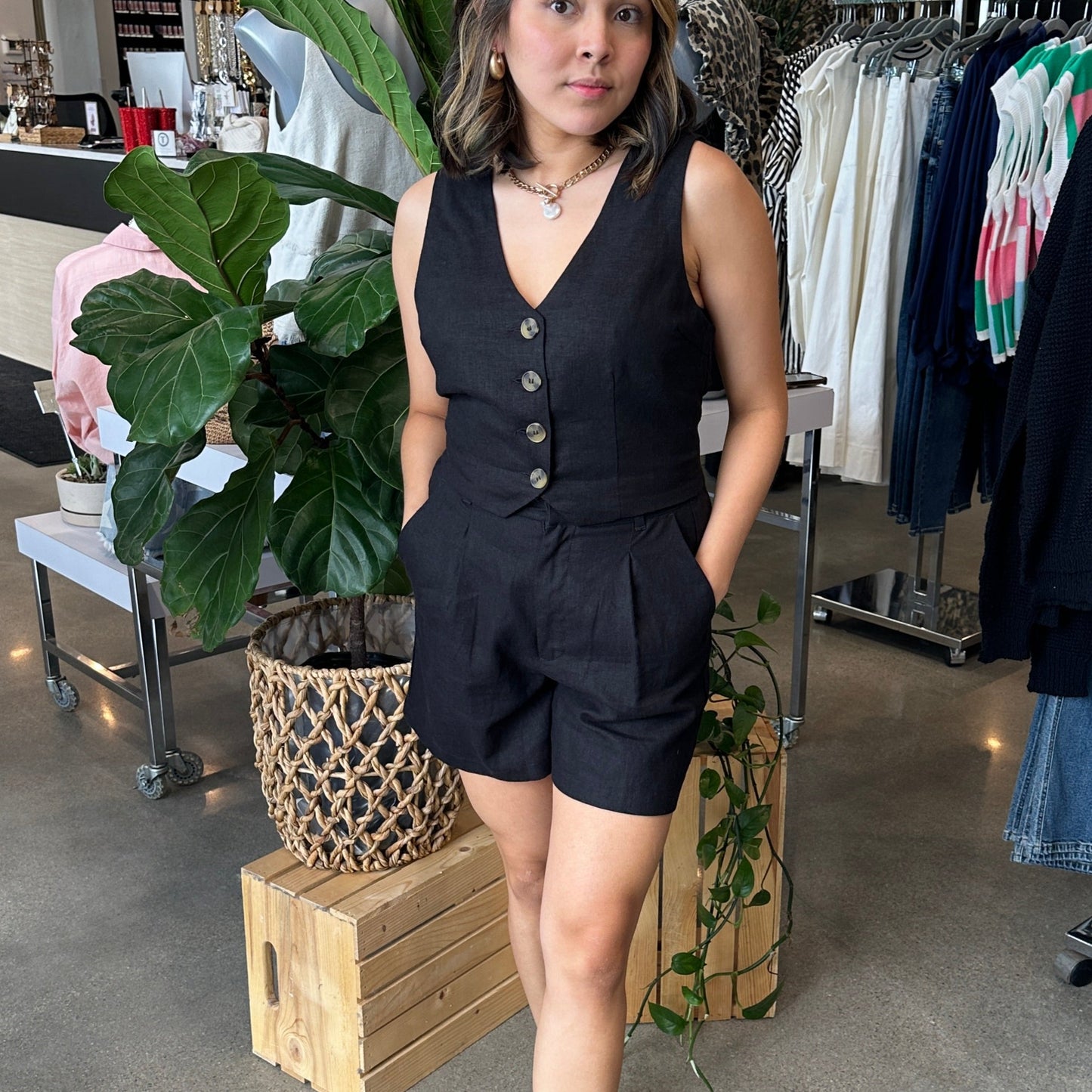 Black Linen Shorts