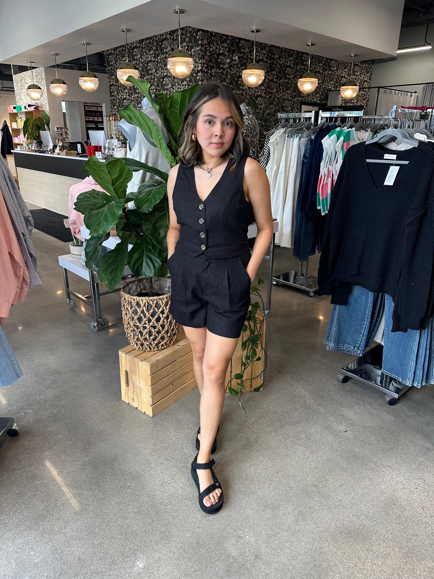 Black Linen Shorts