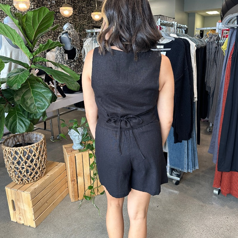 Black Linen Shorts