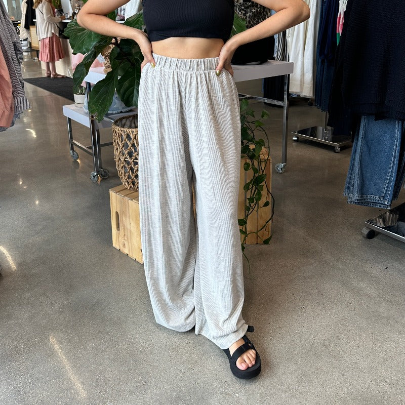 Grey Stripe Knit Wide-Leg Plant