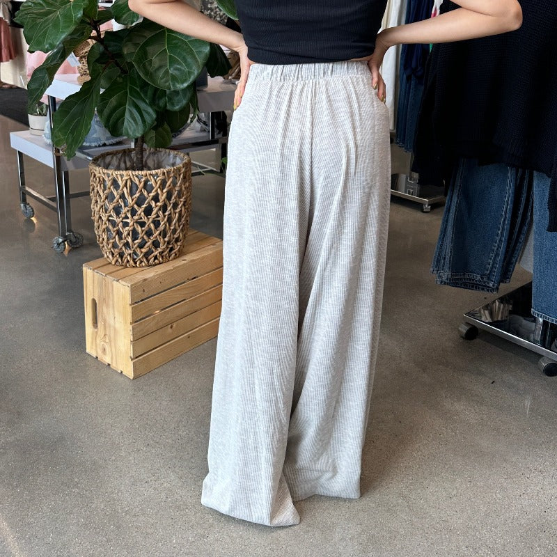 Grey Stripe Knit Wide-Leg Plant