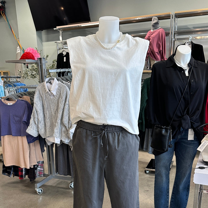 Sleeveless Top with Shoulder Pads
