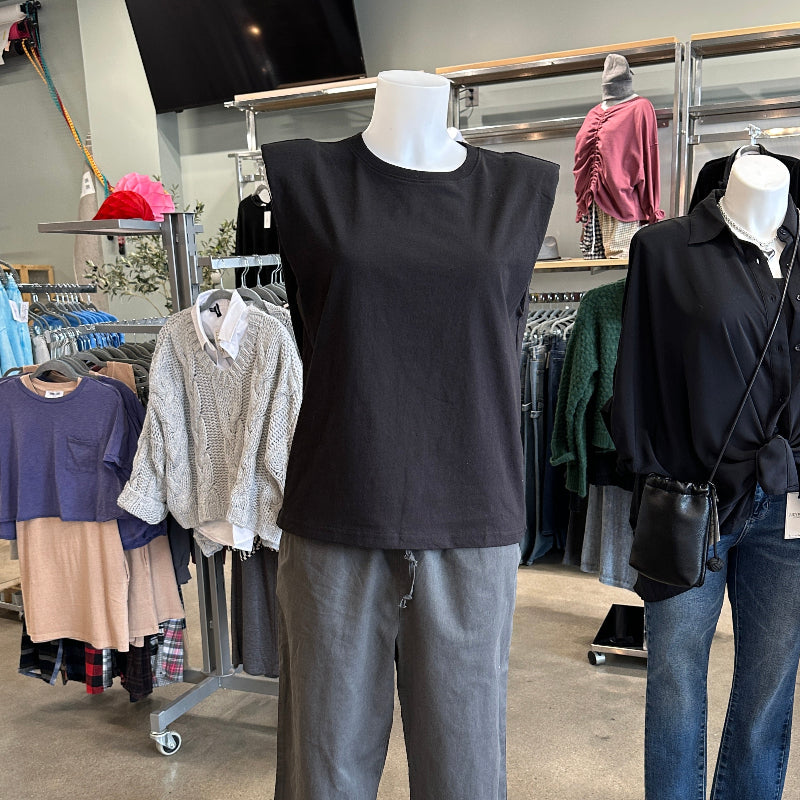 Sleeveless Top with Shoulder Pads