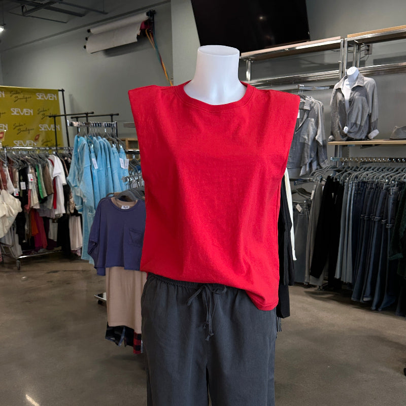 Sleeveless Top with Shoulder Pads