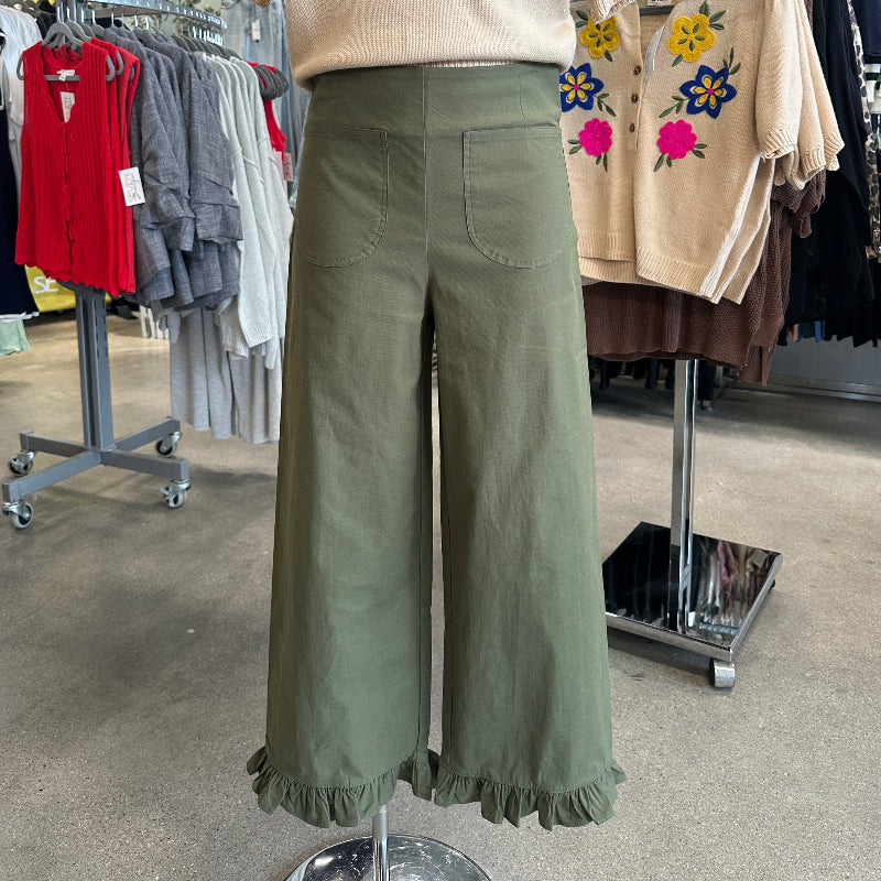 Ruffle Hem Straight Leg Pants