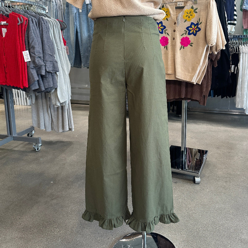 Ruffle Hem Straight Leg Pants
