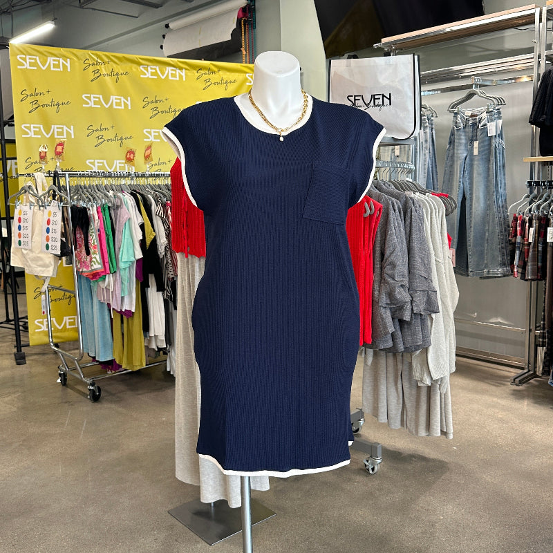 Navy Contrast Trim Sleeveless Mini Dress