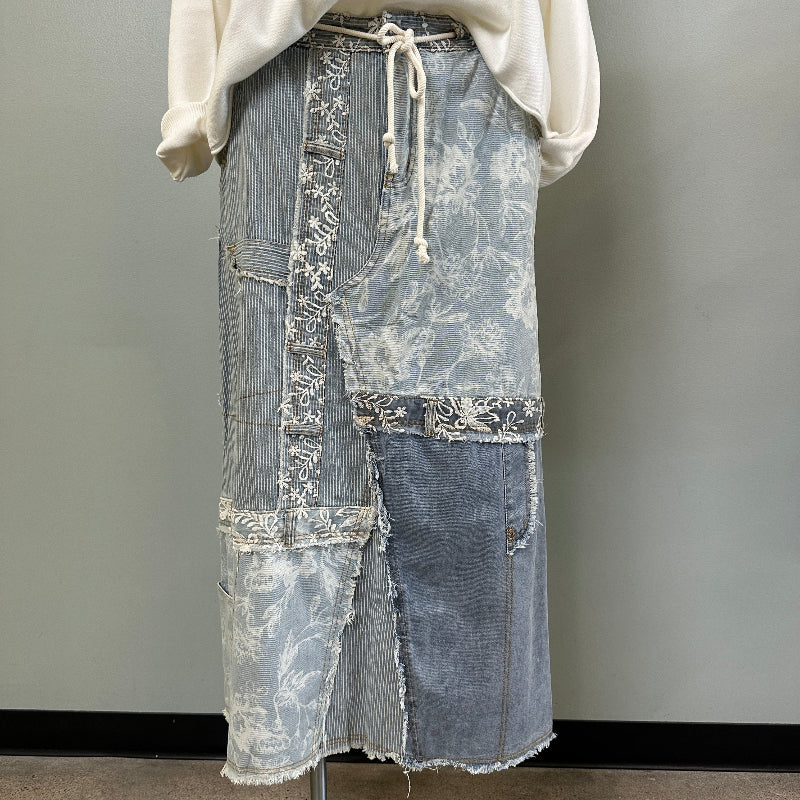 Denim Mixed-Material Skirt