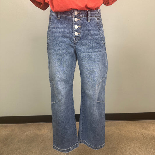 RISEN Mid Rise Fit-Crop Barrel Jean
