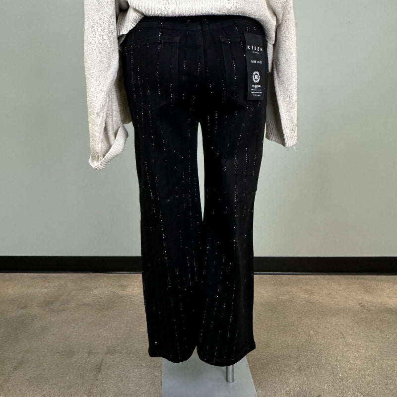 RISEN High Rise Crop Wide Leg Rhinestone Pants