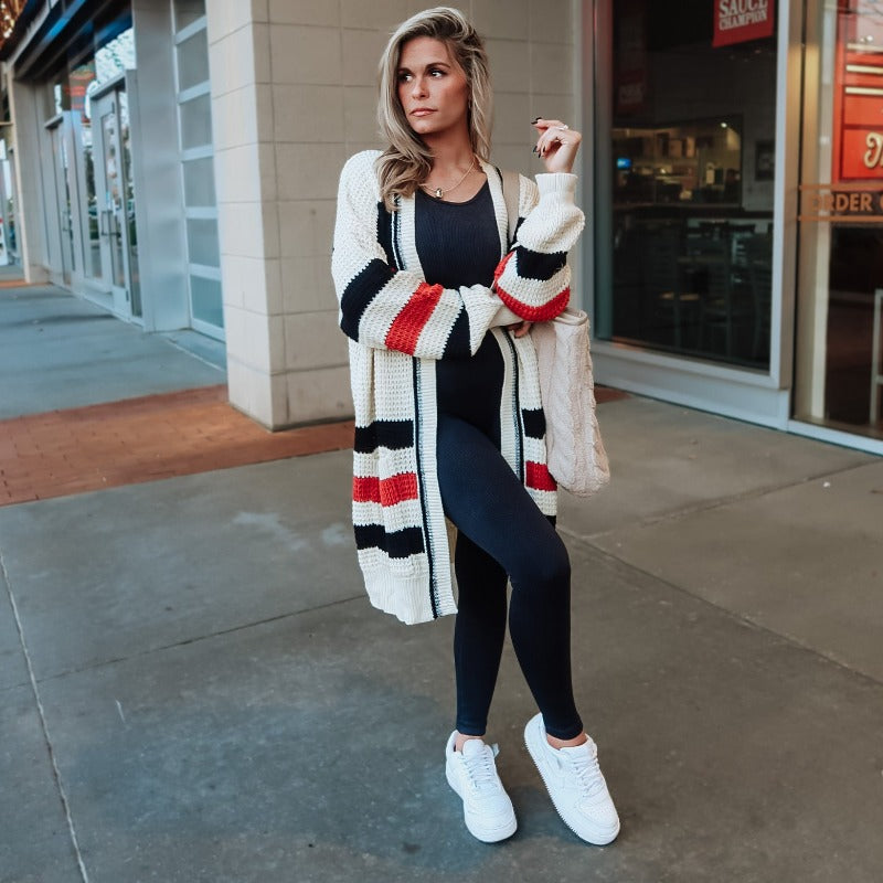 Striped Open Front Cardigan