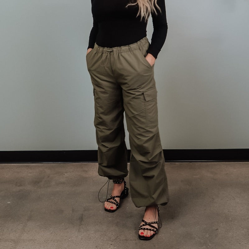 Olive Parachute Cargo Pants
