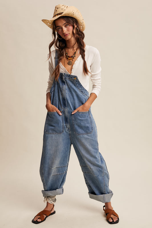 Western Wide-Leg Barrel Overalls