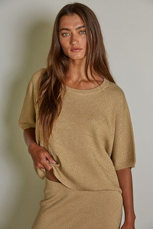 Gold Ribbed Round Neck Top