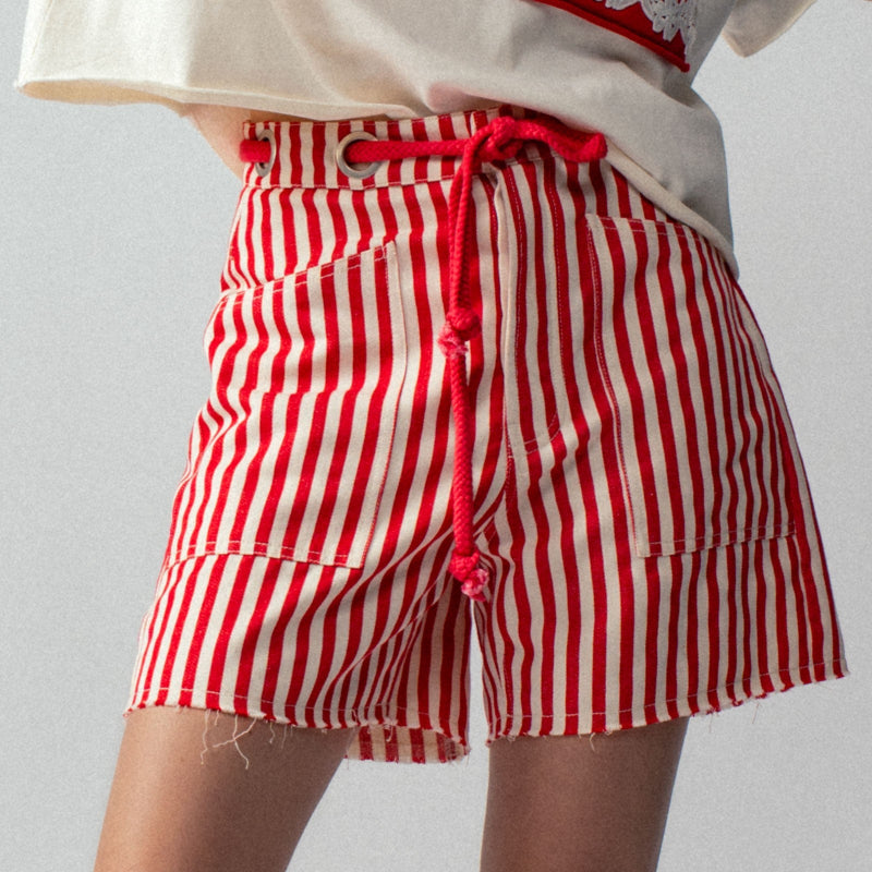 Red and White Striped Shorts