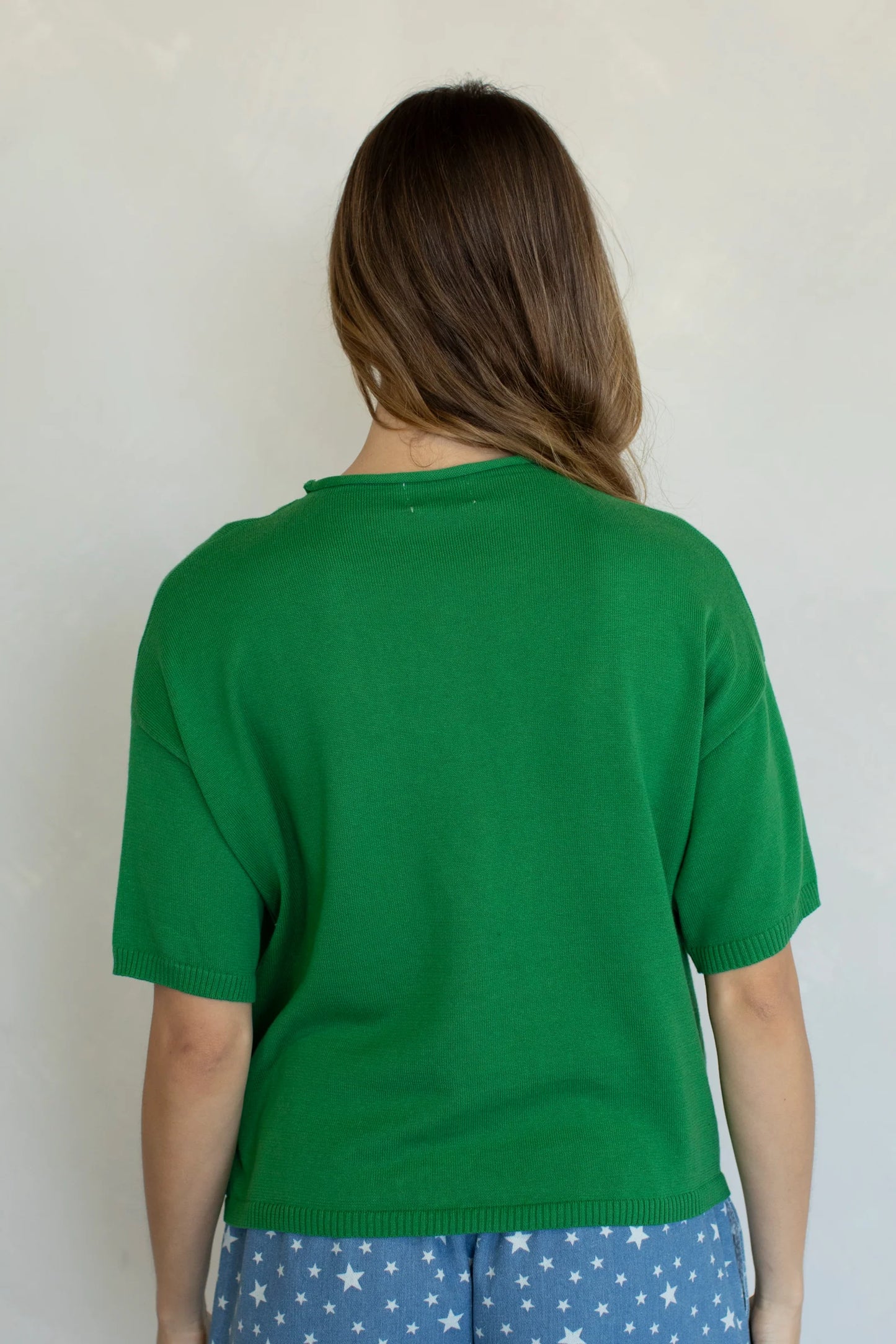 Green Knit Short Sleevel Cardigan