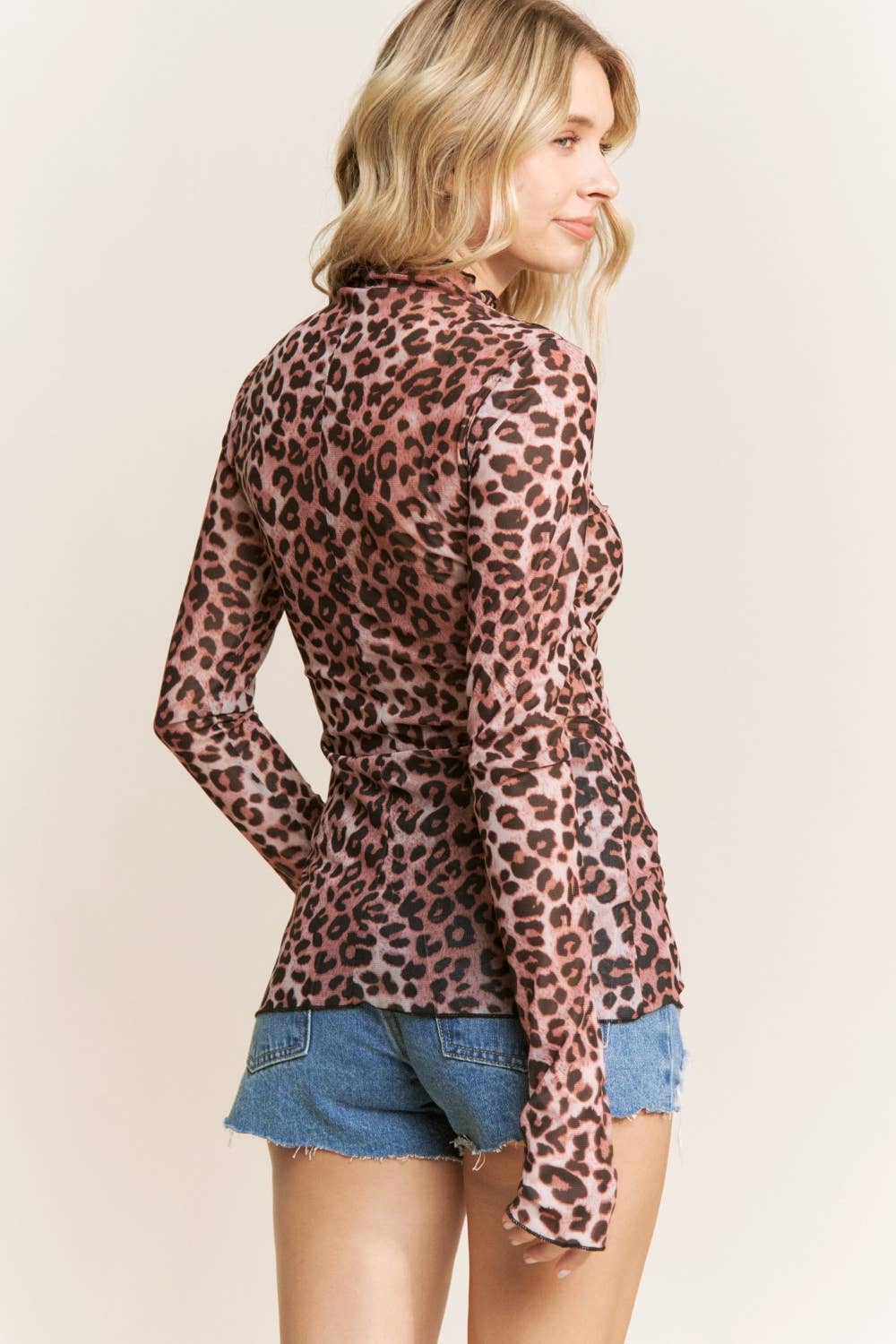Animal Print Mesh Long Sleeve Shirt
