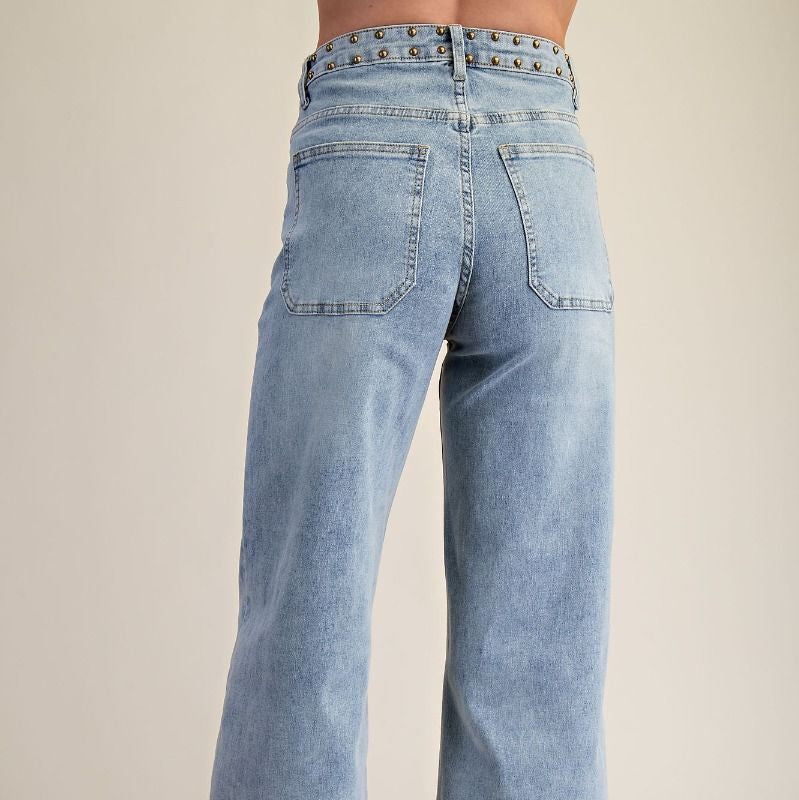 Stud Detail Washed Denim Jeans