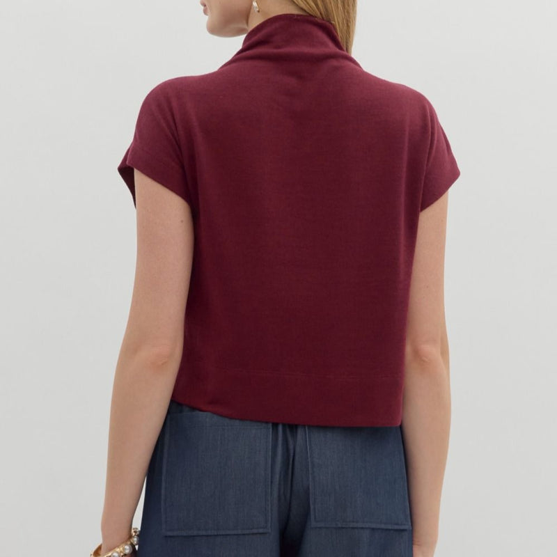 Short Sleeve Mock Neck Knit Sweater