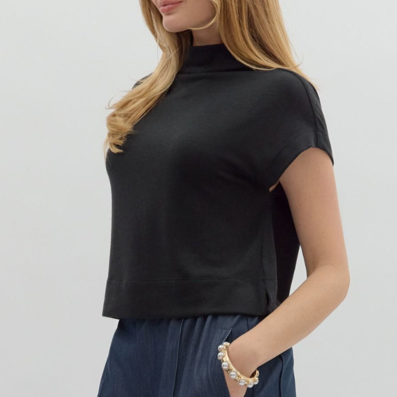 Short Sleeve Mock Neck Knit Sweater