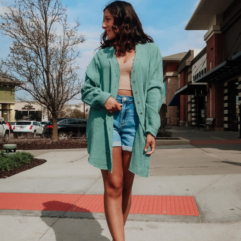 Cotton Gauze Button Up with Pockets