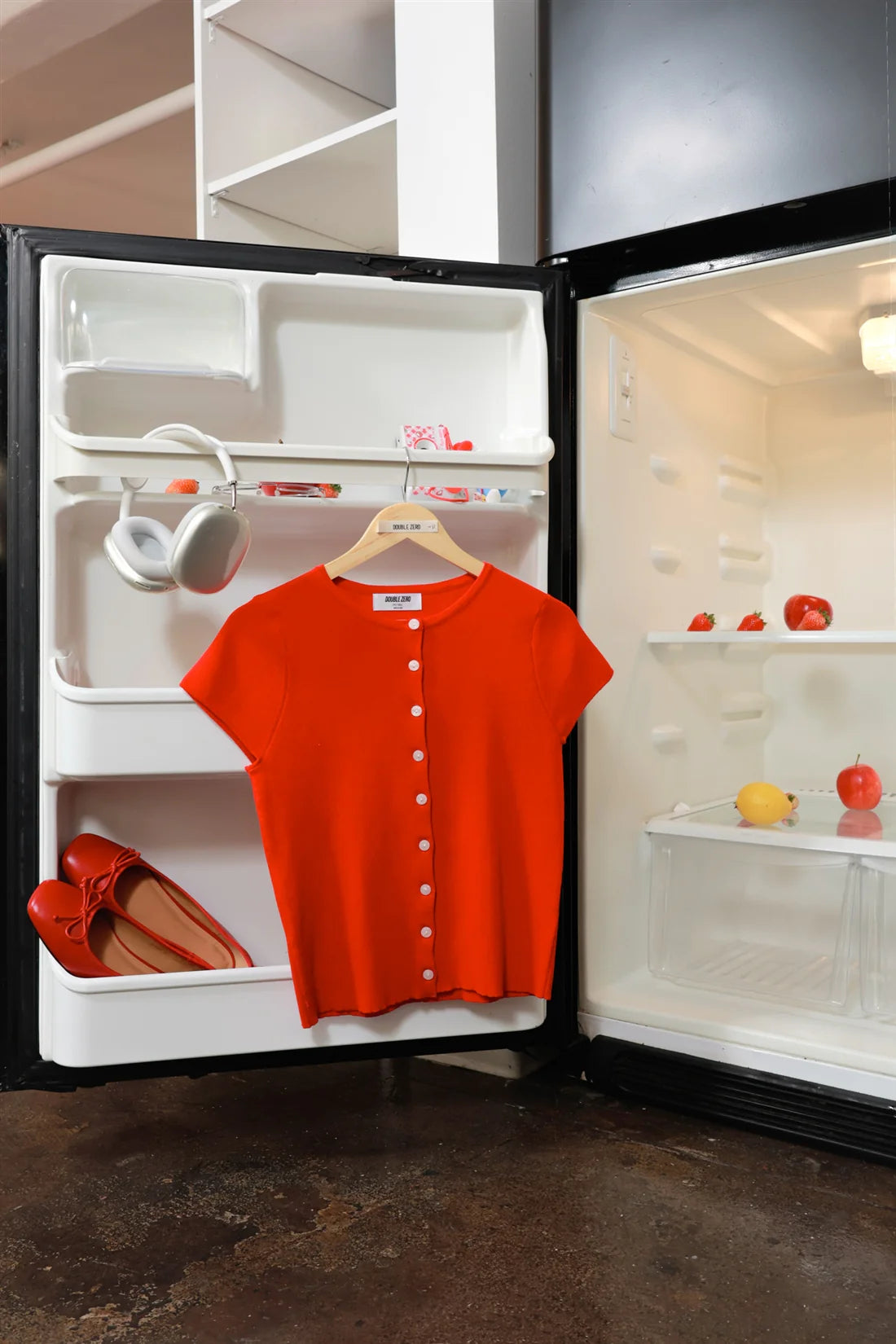 Red Button Front Short Sleeve Knit Top