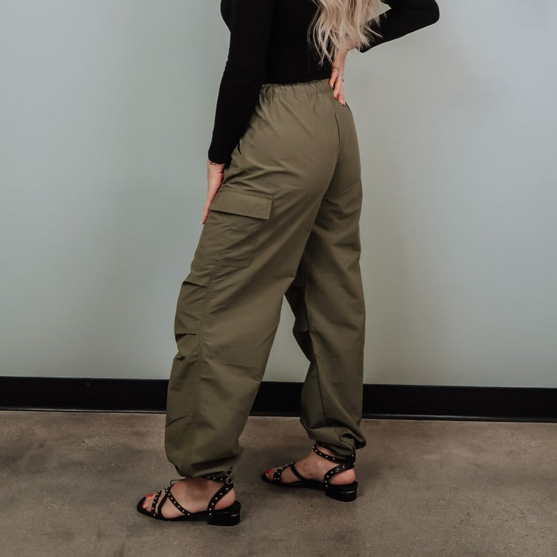 Olive Parachute Cargo Pants