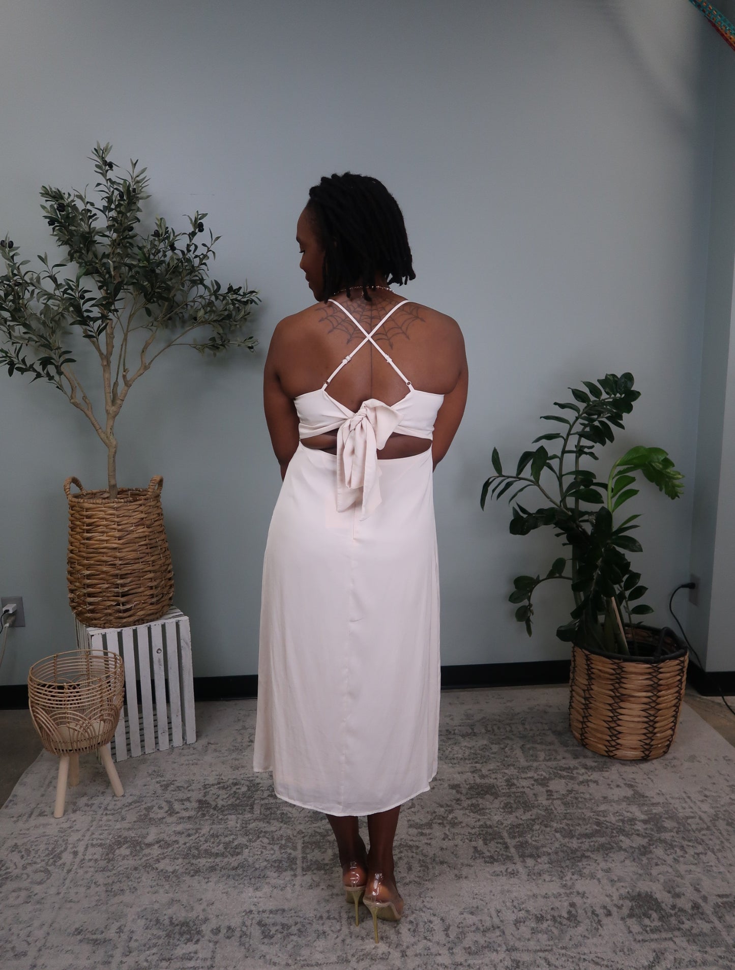 Cowl Neck Back Tie Dress