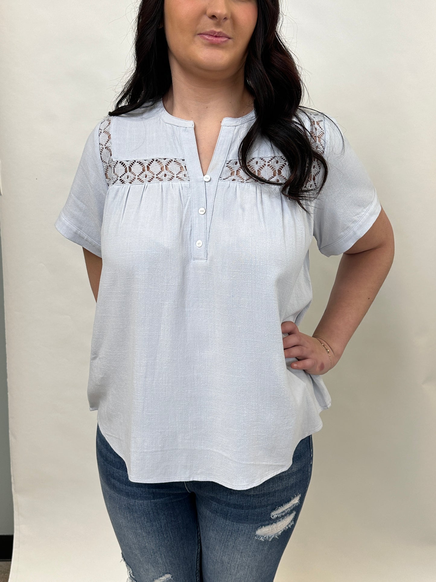 Cloud Lace Trim Linen Top