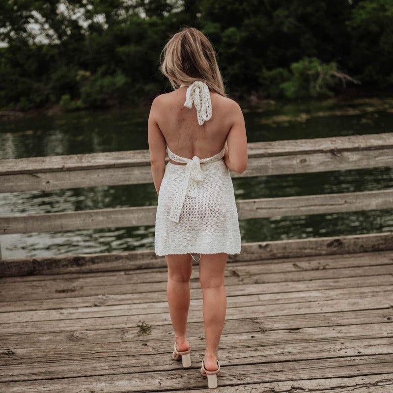 Ivory Crochet Knit Halter Dress