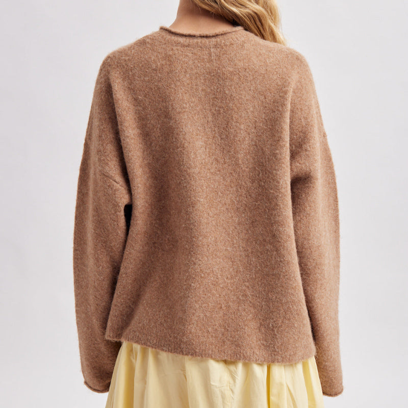 Soft Knit Henley Rolled Neck Sweater