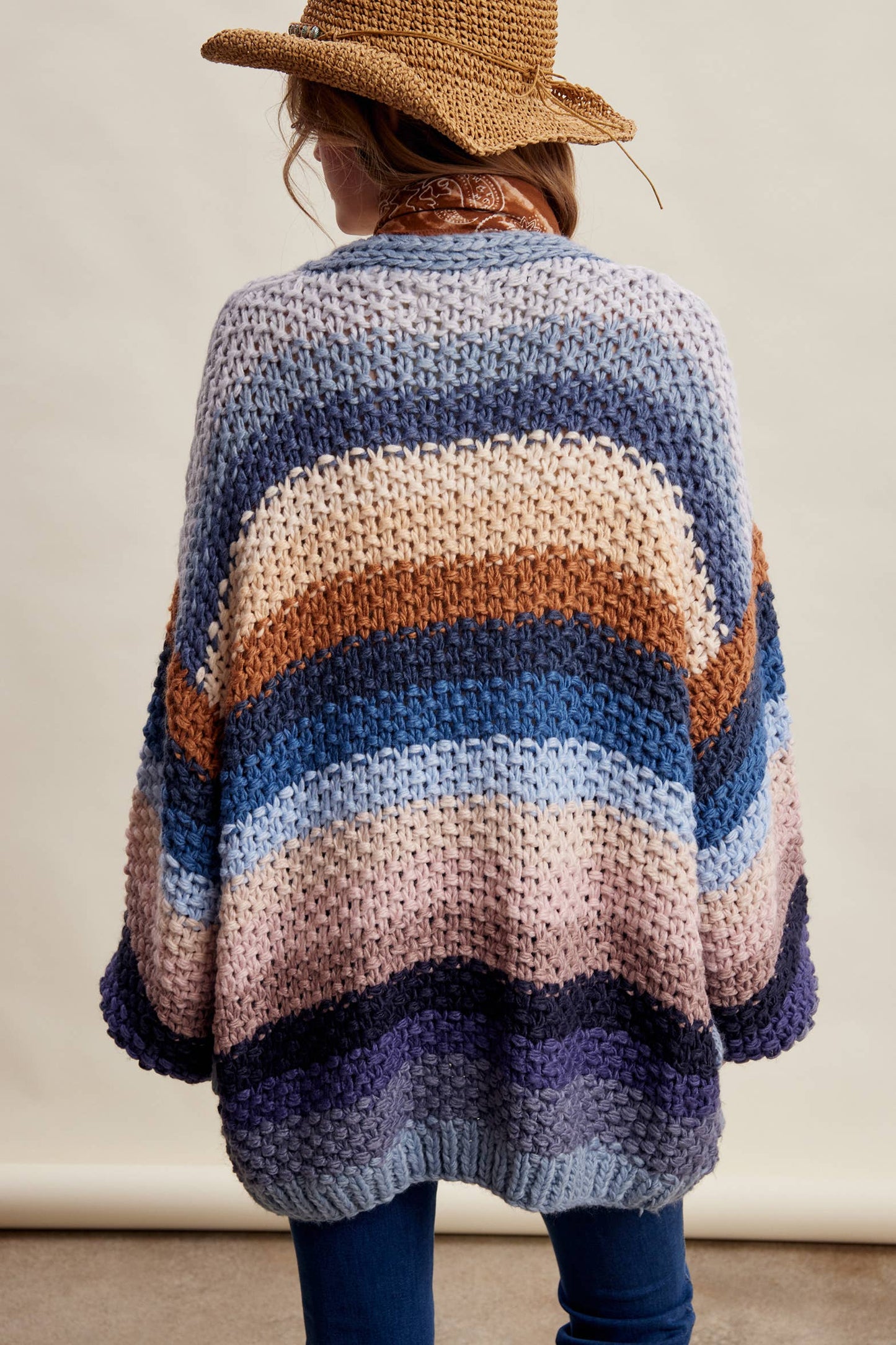 Muted Rainbow Hand-Crochet Open Cardigan