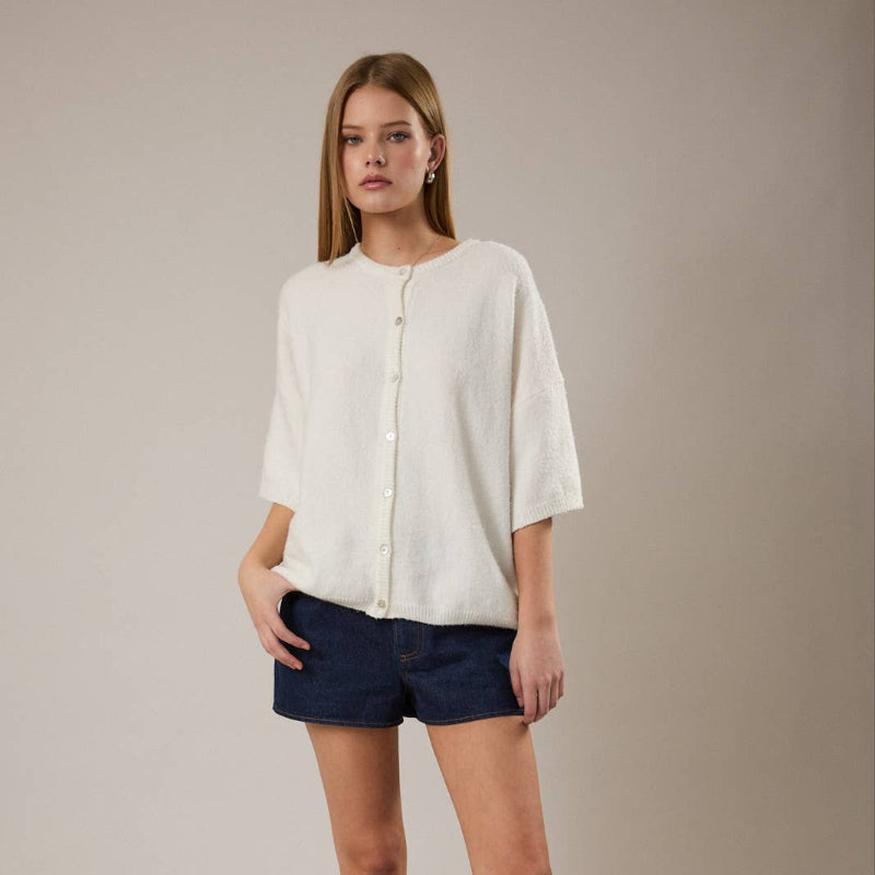 Short Sleeve Crew Neck Cardigan