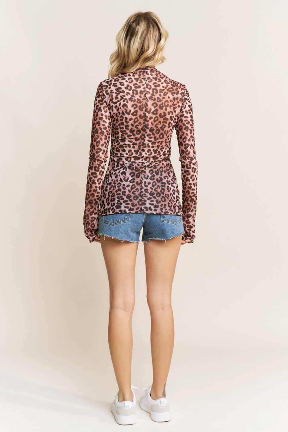 Animal Print Mesh Long Sleeve Shirt