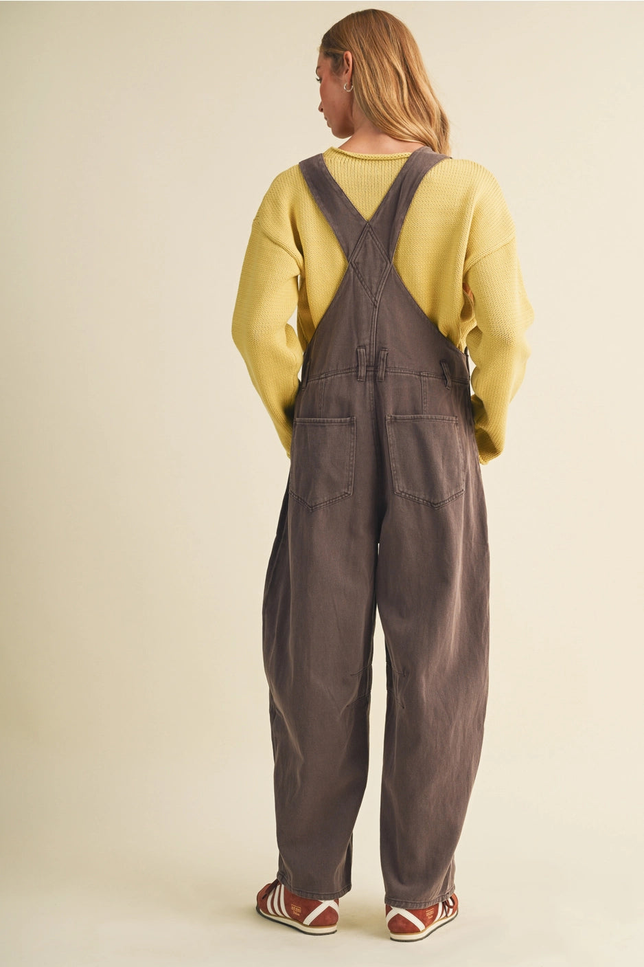 Brown Soft Denim Barrel Overalls